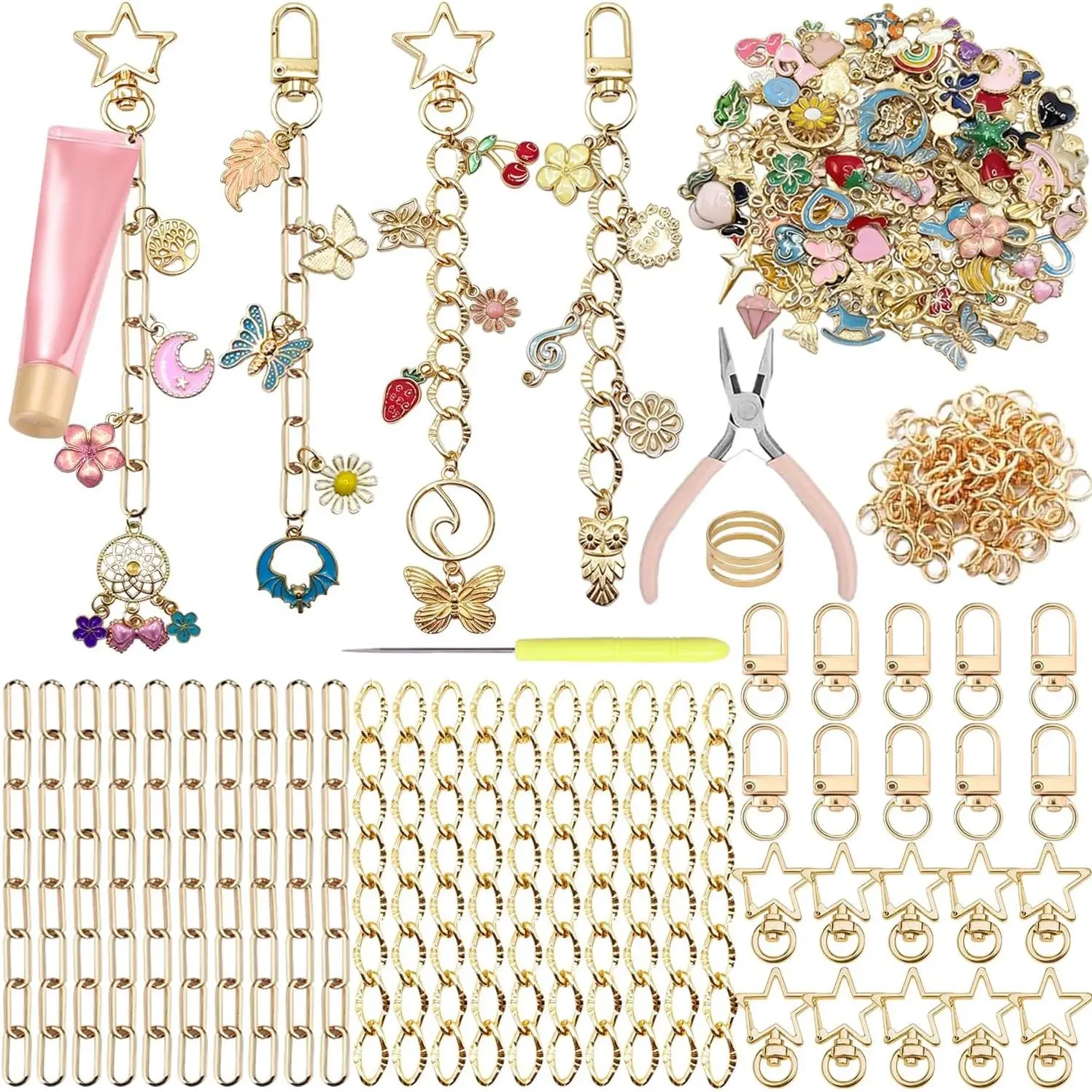 YFMHK 344Pcs Charms Keychain Making Kit, Lip Gloss Keychain Making Kit
