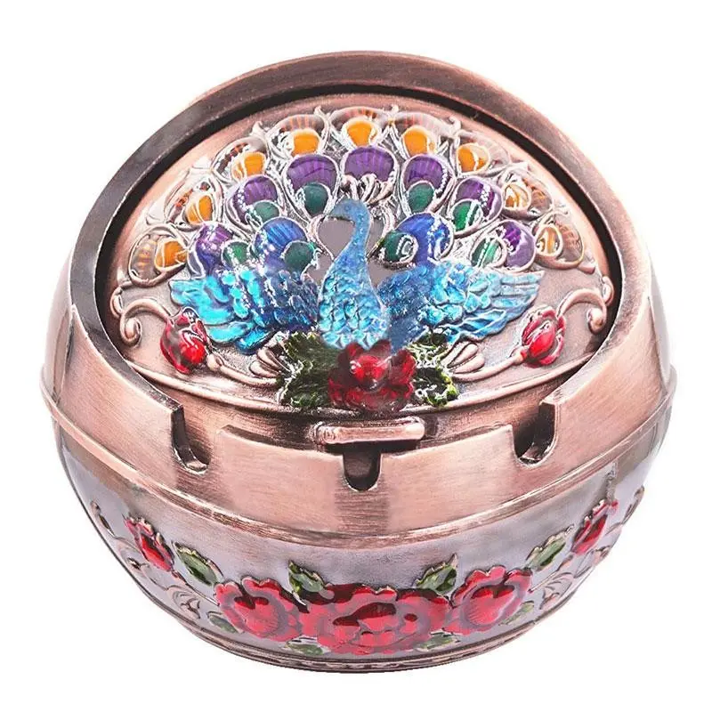 Covered Holvoft Smokeless Ashtray, Windproof Outdoor Patio Balcony Ashtray, Metal Cigarette Ashtray for Home Office Desk Modern Home Decor Decoration, Bronze Material Gift