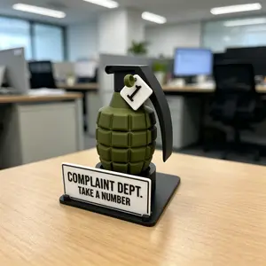 Hilarious "Complaint Dept. Take A Number" Desk Sign, Snarky Sarcastic Funny Office Cubicle Decor, Novelty Grenade Complaint Number Holder Gag Gift for Coworkers, Boss, Office Birthday & Promotion