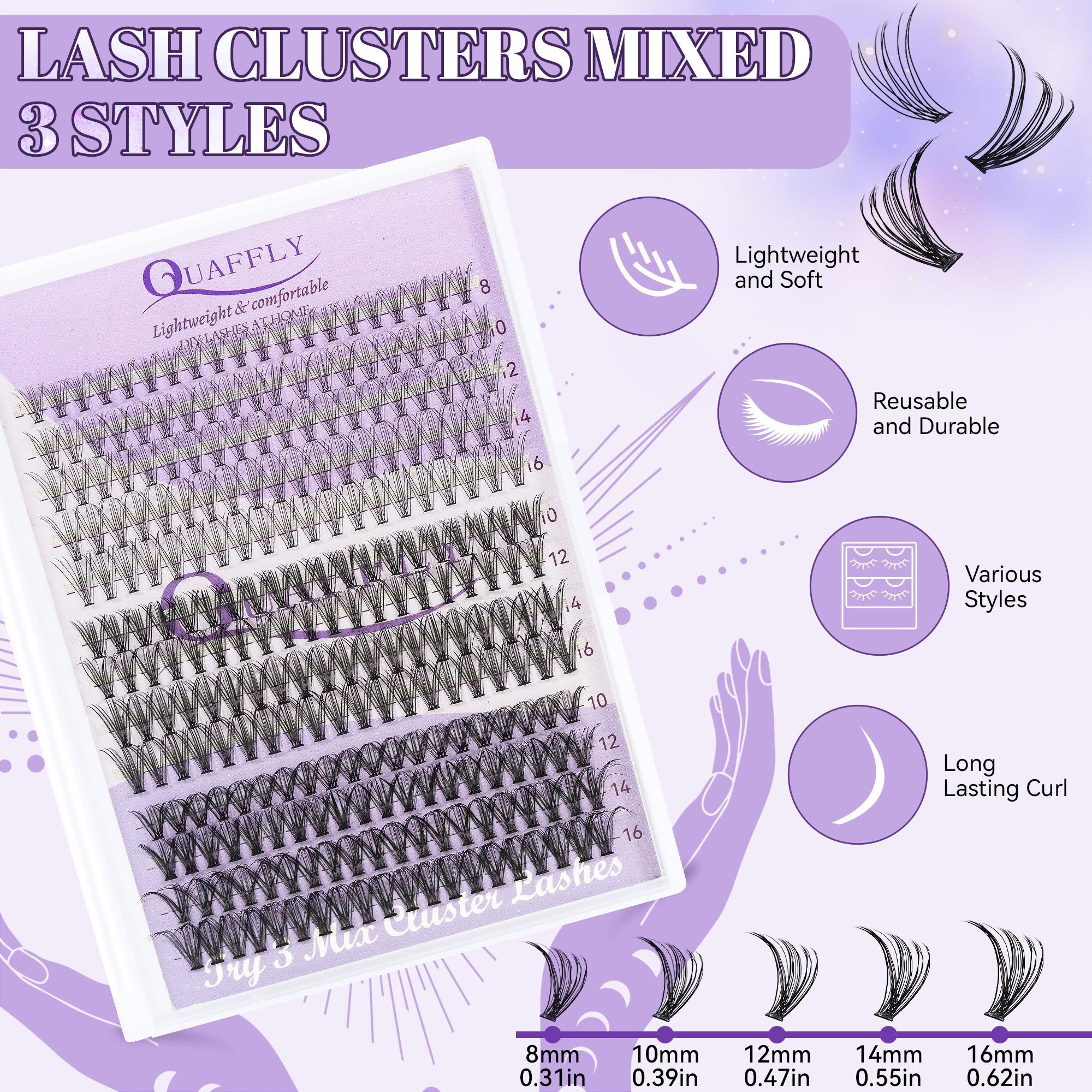 Individual False Eyelashes with Tools, 1 Set Mixed Length & Style Natural Look Eyelash Extensions, Self Grafting Curl Eyelashes, Eye Makeup Enhancement, Diy Volume Eyelashes