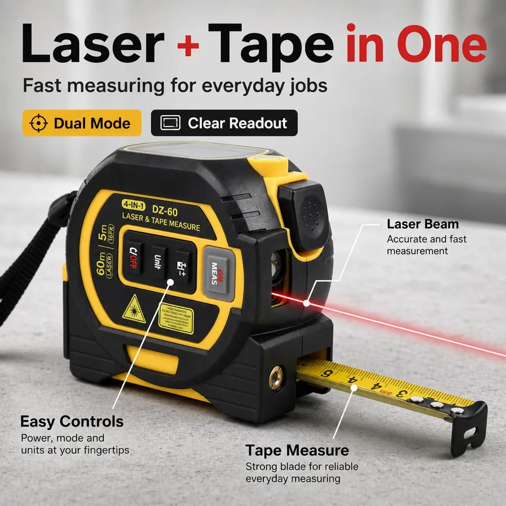 4-In-1 Laser Tape Measure, Infrared Level + Steel Tape + Laser Distance Meter, All-In-One Measurement Tool for Home Renovation Measuring Tools