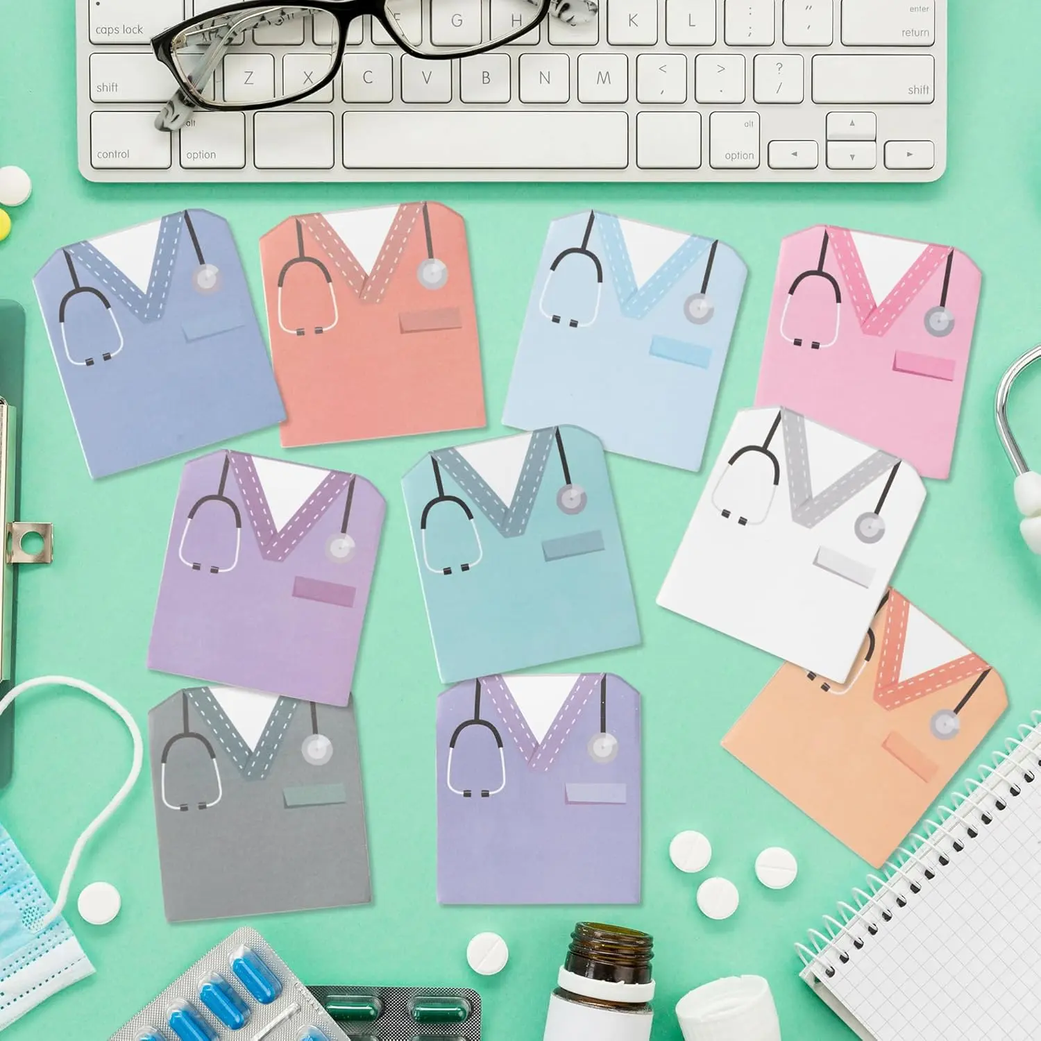 Nurse Sticky Note Set, 10 Fun Nurse Outfit Self-Adhesive Notes, Cute Nursing Student Memo, Hospital Office School Supplies, Nurses' Day Gift