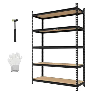 5-Tier Adjustable Metal Storage Rack – Heavy Duty Garage Organizer Shelf – 72.1" H x 35.4" W x 18" D – For Kitchen, Pantry, Basement, Bathroom, Laundry – 2204 lbs Capacity, 5-Layer Density Board,