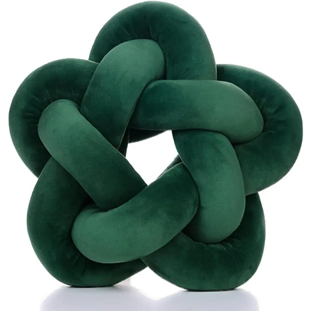 Knot Plush Throw Pillow Kids Handmade Knotted Star Pillow Soft Sofa Lumbar Cushion Stuffed Cushion Home Office Children Room Decor, Emerald Green