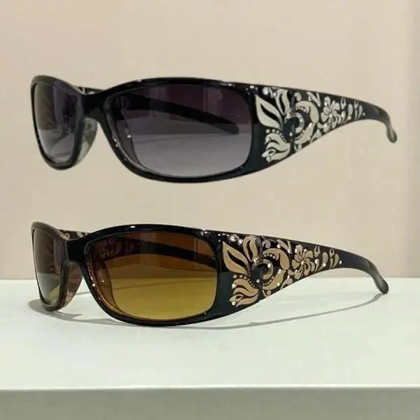 Women's 2-Pack Vintage Rhinestone Accent Sunglasses - Tinted Lens PC Frame Stylish Decorative Sparkle Eyewear, Sun Protective for Outdoor Wear & Daily Outfits, Sunglasses For Women, Accessories For Women