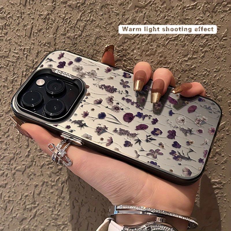 A Personalized Shockproof Phone Case for Apple in Laser Black And Purple Floral