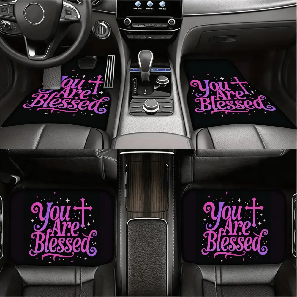 Christian Car Floor Mats, Auto Floor Liners, You Are Blessed Cross Design, Non-Slip Rubber Backing, For Faithful Drivers Church Goers, 4 Piece Set Front And Rear