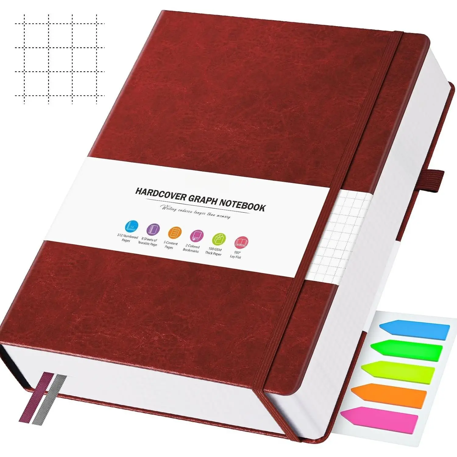 Graph Paper Notebook, 312 Numbered Pages, Squared Grid Leather Journal, A5