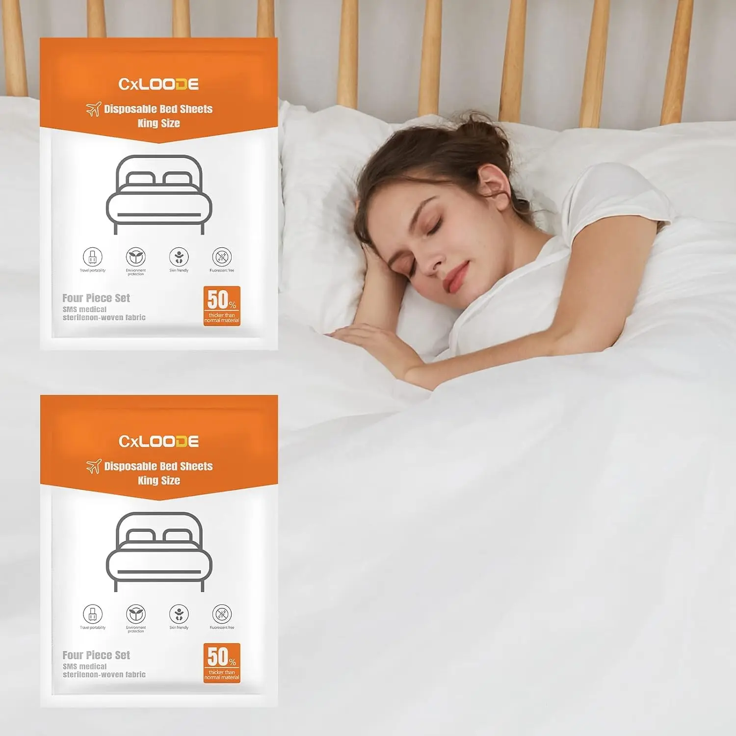 2 Pack Disposable Bed Sheets Fitted Sheet King Size, Disposable Travel Sheet for Hotel with Quilt Cover and Pillowcase, Disposable Bedding Travel Bedding Disposable Sheets for Travel Hotel HospitalGift.