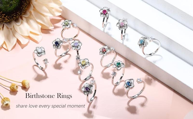 Adjustable 925 Sterling Silver Anxiety Ring for Women Birthstone Rings Open Flower Rings Spin Rings Fidget Jewelry Aquamarine Zircon Adjustable 925 Sterling Silver Anxiety Ring for Women Birthstone Rings Open Flower Rings Spin Rings Fidget Jewelry Aquamarine Zircon