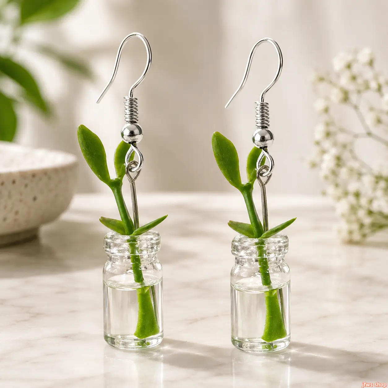 Cute Hydroponic Plant Glass Bottle Earrings for Women, Unique Handmade Faux Propagation Jar Dangle Earrings, Whimsical Jewelry Gift for Plant Lovers tiktokshopbacktoschool