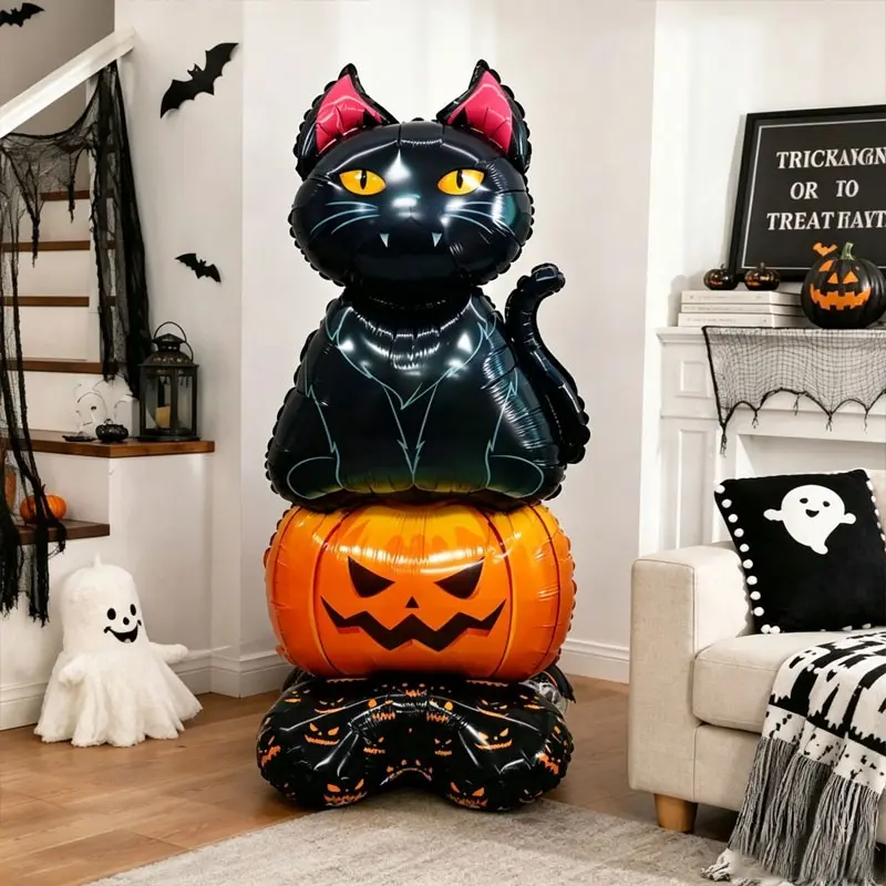 1 Black Cat Pumpkin Halloween Foil Balloon, Perfect for Halloween Parties,Home interior and exterior decoration，Haunted House Setup,Dark Theme Halloween Party，Halloween-themed horror decor, trick-or-treat，Community Event Setup