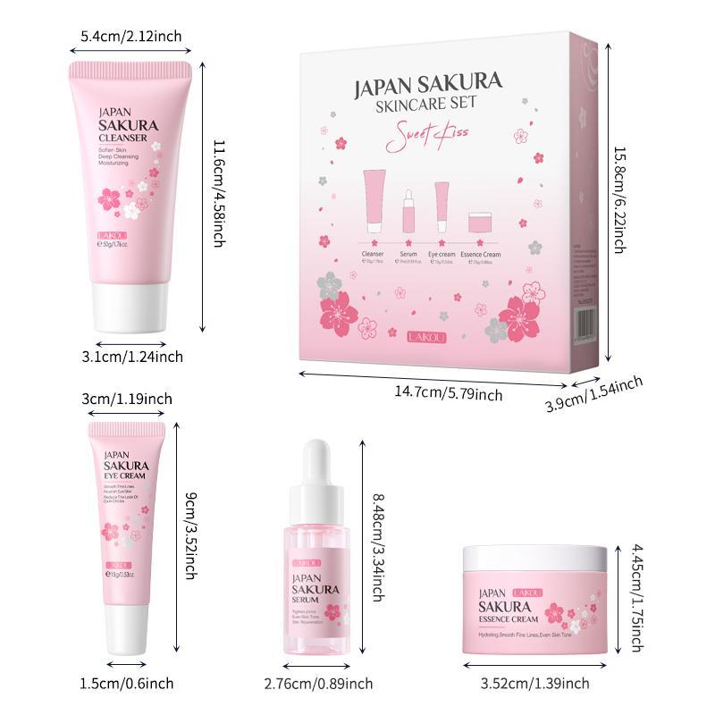 Sakura Facial Skincare Kit, 1 Count Moisturizing Sakura Essence Serum & 1 Count Brightening Sakura Eye Cream & 1 Count Soothing Sakura Face Cream, Hydrating Skincare Kit for Women, Hydrate