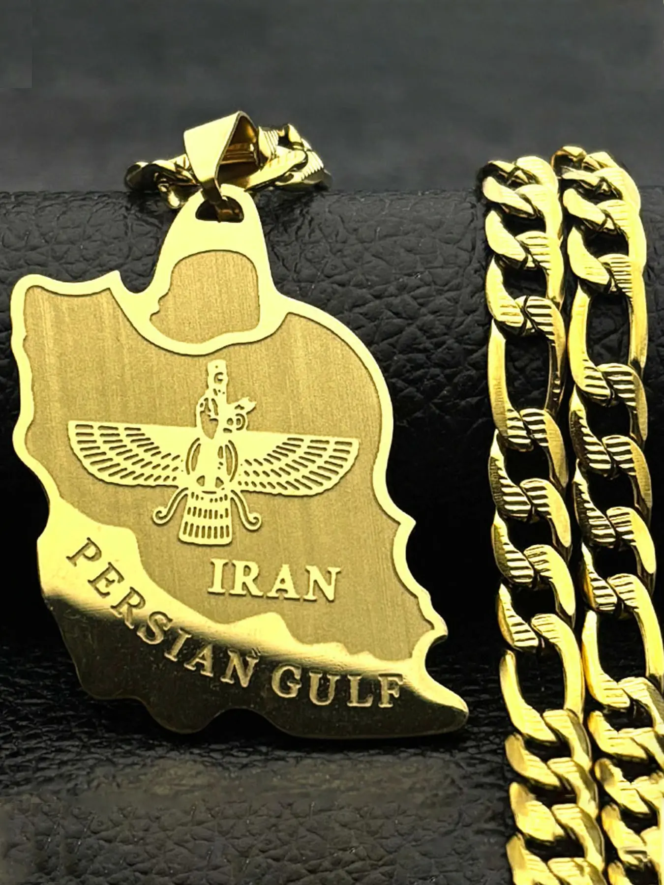 Stainless Steel Iran Map Ahura Mazda Pendant Fashion Necklace for Men Women Zoroastrianism Iranian Cuture Persian Empire Chain