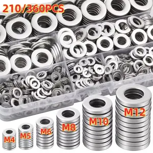 210/360 Piece Flat Washer Set, Polished Surface, M4-M12 Size, Durable Material, Ideal for DIY, Mechanical, Electronic Projects
