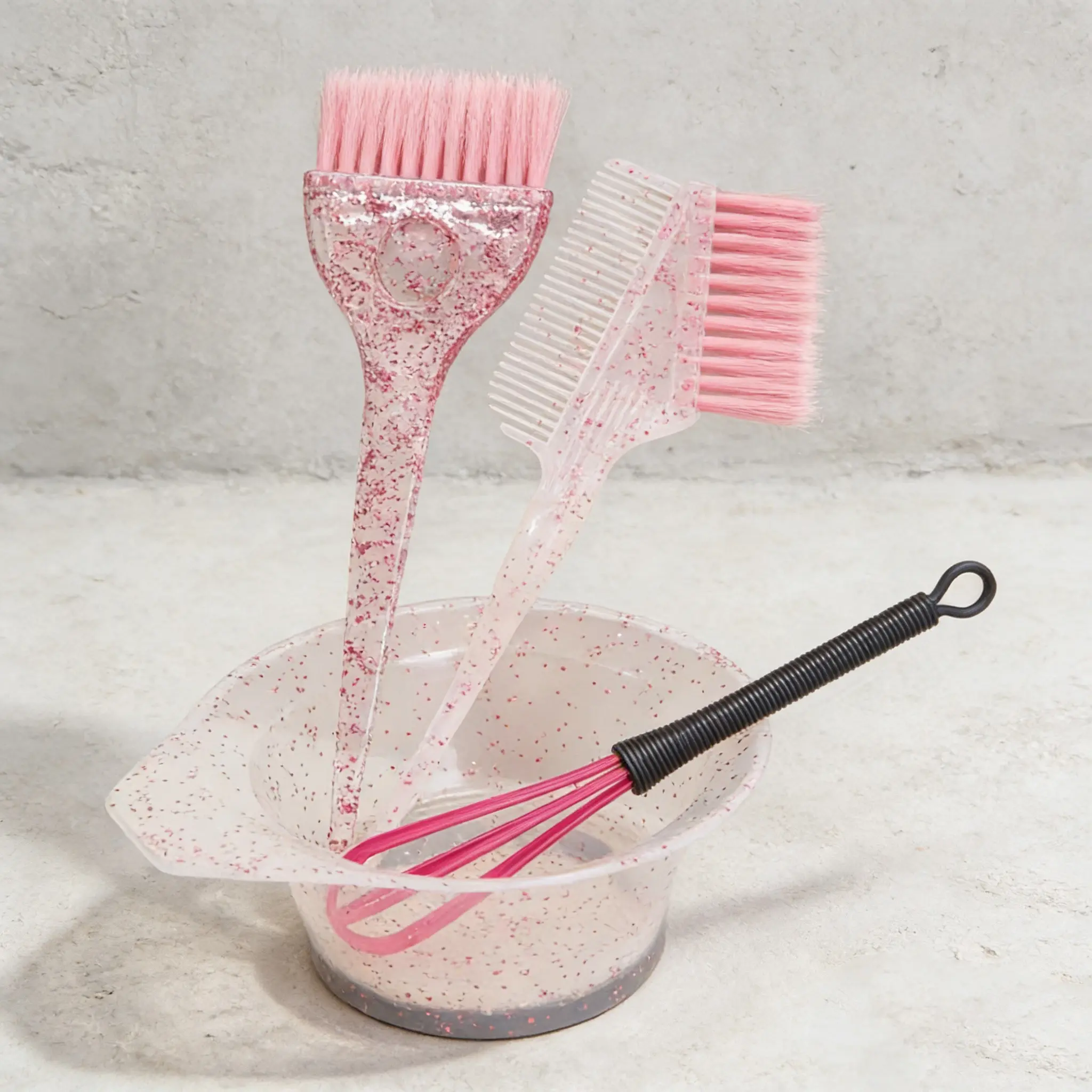 4-Piece Crystal Transparent Hair Coloring Tools Set, Hair Dye Bowl and Brush, Includes Mixing Bowl, Stirring Tool, Single and Dual-Ended Brushes, DIY Professional Hair Coloring Kit