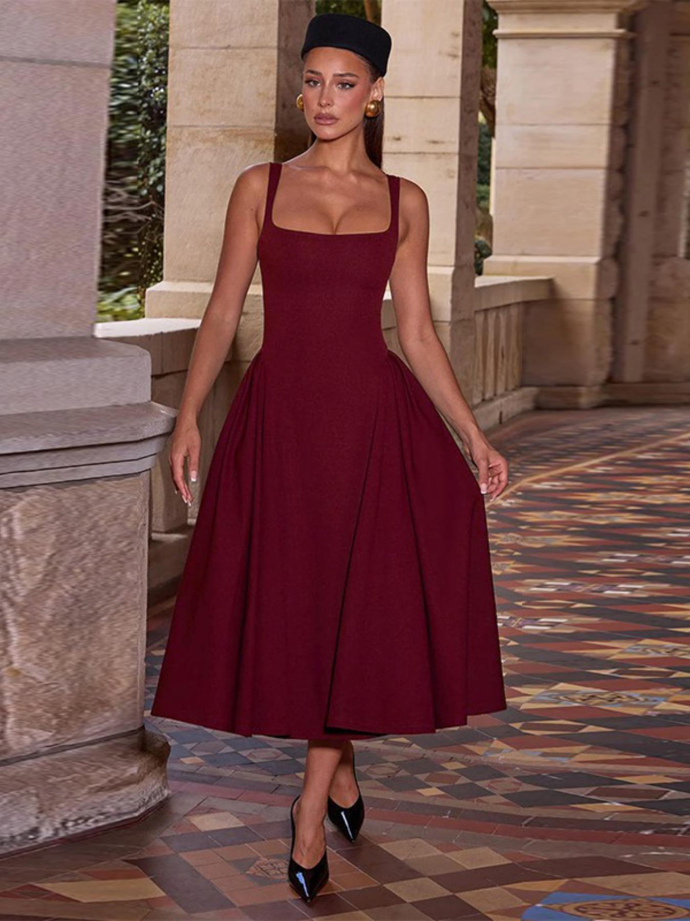 Women's Solid Color Dress, Elegant Classy Flattering Fashion Casual Dress for Daily Outdoor Wear, Women Dress for Summer