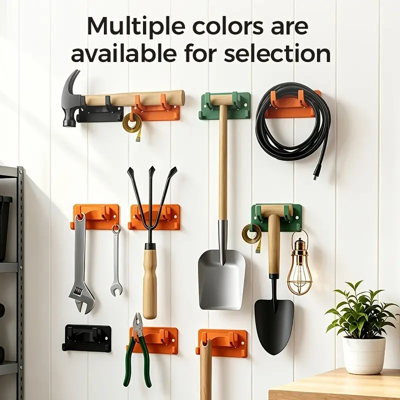 6Pcs Punch-Free Wall Mount Tool Storage Rack, ABS Durable Heavy Duty Garage Workshop Organizer Hooks With Mounting Screws, Multi-use Wall Holder For Garden Balcony Kitchen Storage Room, Orange & Black Optional, Ideal Practical Gift For Men