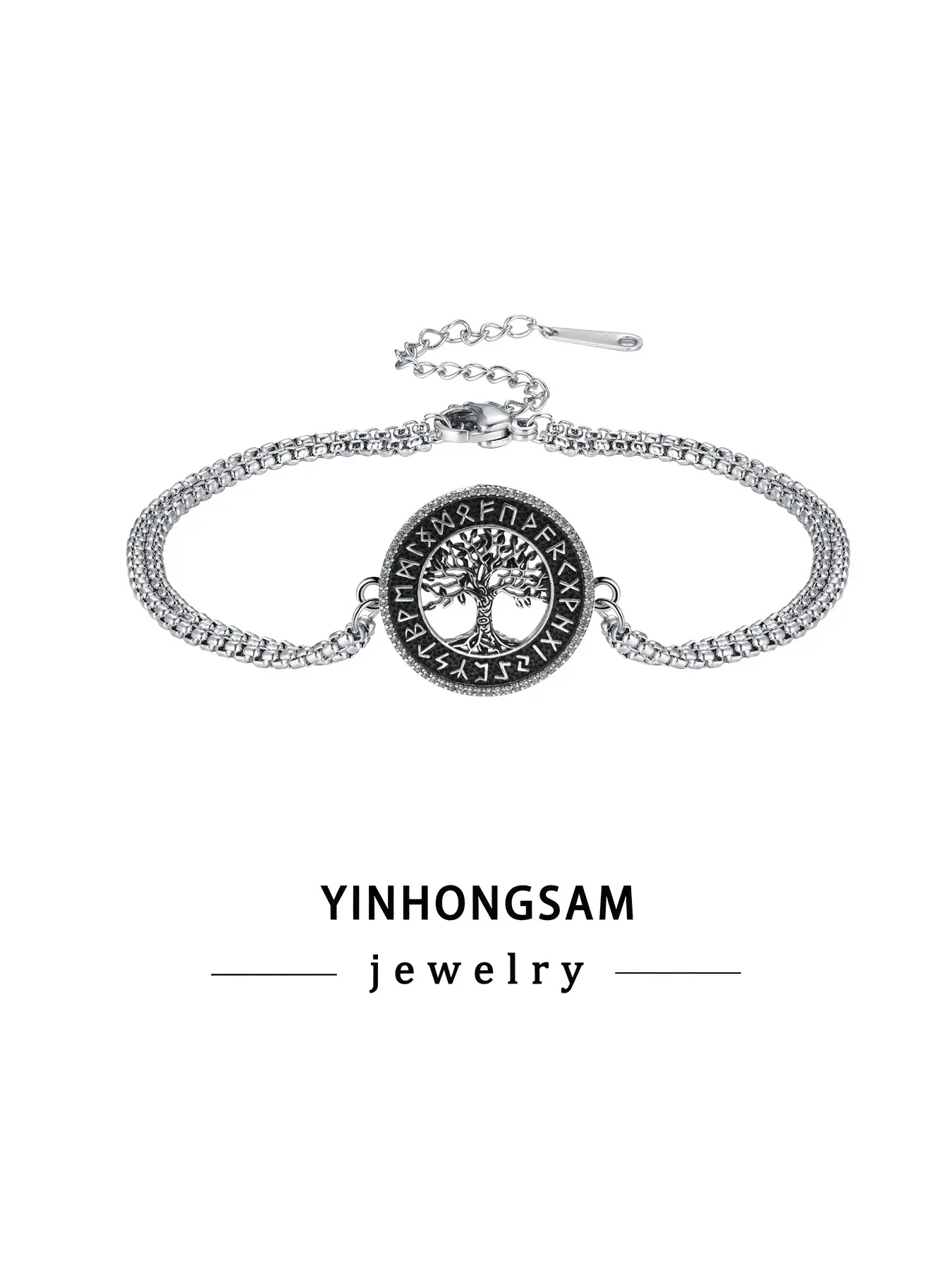 Yinhongsam Unisex David Star Bracelet, Stainless Steel Wolf Head Amulet, Norse Pagan Jewelry, Celtic Knot Life Tree Band, Gothic Viking Style, Gift Box Included