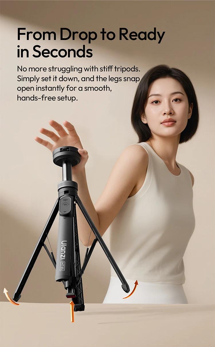 Ulanzi MT85 Smartphone Selfie Stick Phone Automatic Tripod Stand 1.5M With Bluetooth Controller 10M Wireless Magsafe Quadruped