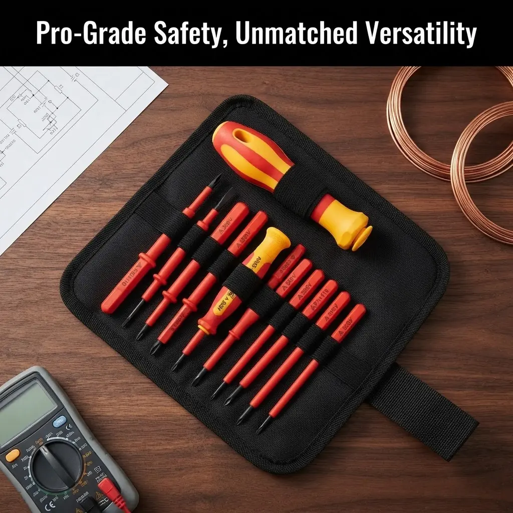 Insulated screwdriver set with bits, torx, cross-head, flat-head, bag-packed for repair and electrician use