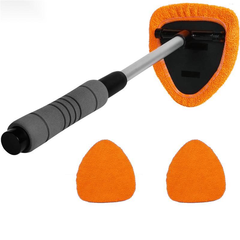 Windshield Cleaner Tool, Microfiber Car Window Cleaning Tool with 2 Cloth Pad Head, Auto Interior Exterior Glass Wiper Car Glass Cleaner Kit, Car Washing Kit, Car Detailing Products, Car Cleaning Supplies, Car Valeting Kit