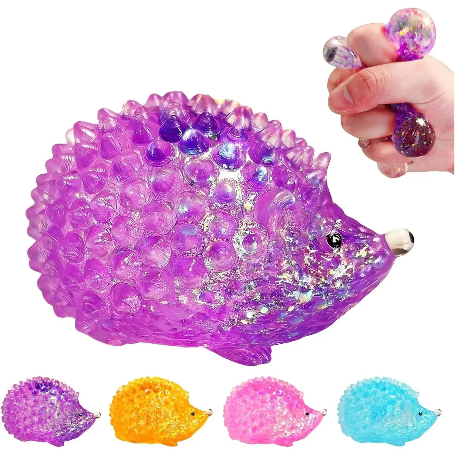 Ergonomic Hedgehog Sugar Ball Squishy Stress Reliever - Kawaii Sparkling Oddly Satisfying Anxiety Relief Toy, Kids’ Sensory Tool, Carnival/Airplane Activity, Easter Basket & Goodie Bag Stuffer