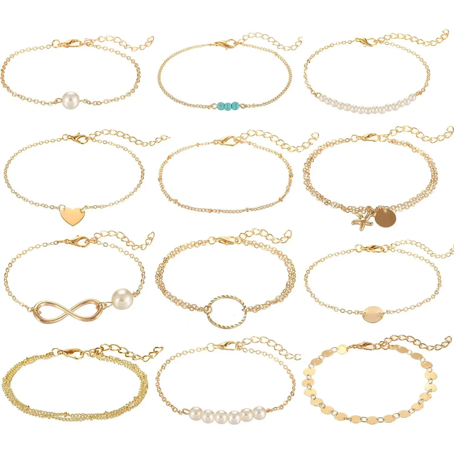 12 count Simple   Bracelets for Women Cute  Bracelet   Dainty  Bracelet Set Adjustable