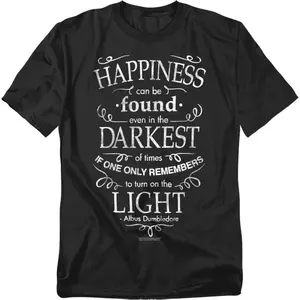 Popfunk Harry Potter Shirt, Dumbledore Happiness Quote T Shirt Black Men's Harry Potter Dumbledore Quote Happiness Can Be Found Graphic Crew Neck Casual Short Sleeve Tee