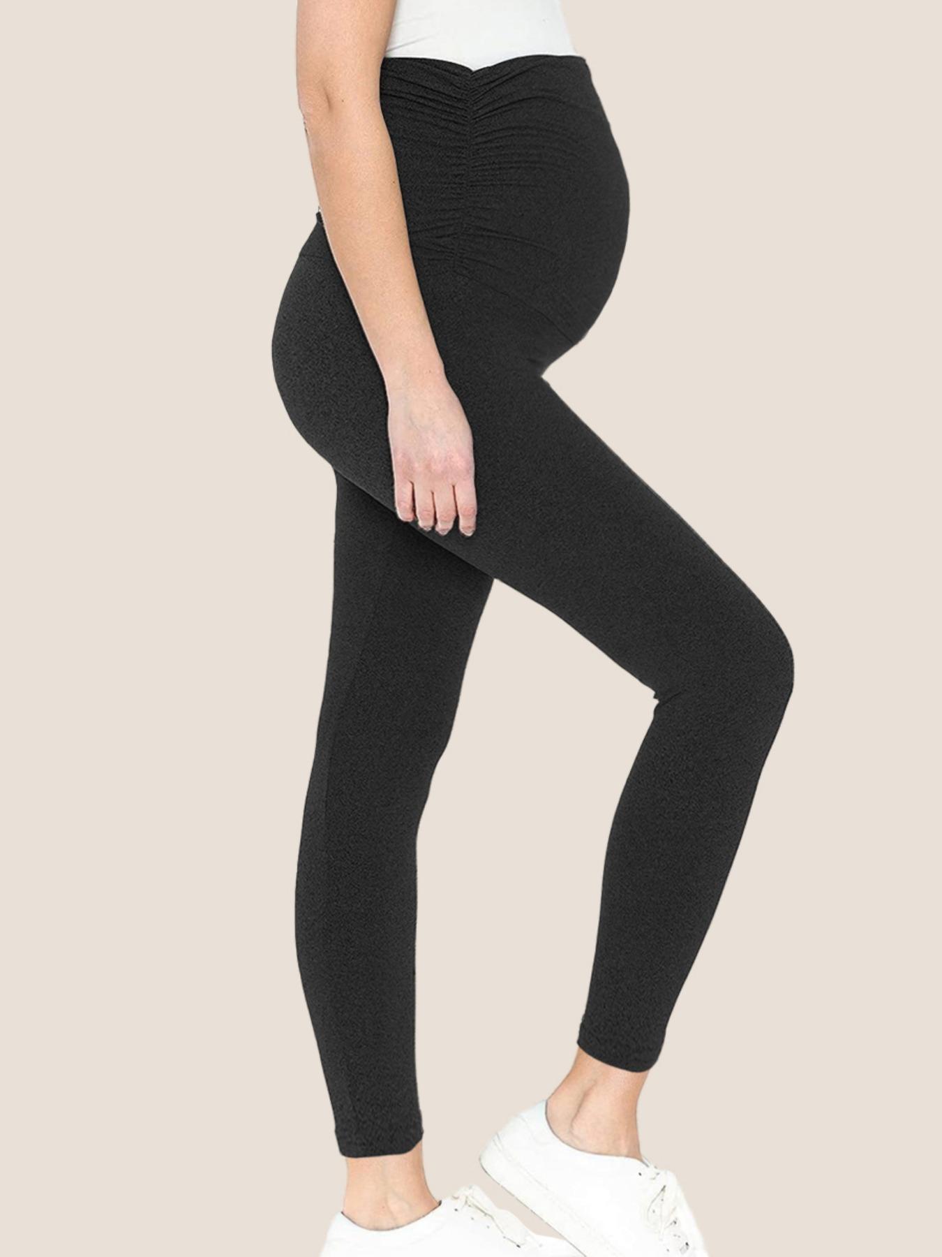 Maternity Solid Color Ruched High Waist Maternity Leggings, Casual Comfy Breathable Skinny Pants for Pregnancy & Postpartum, Prenatal Maternity Clothing, Maternity Bottoms for Fall & Winter, Maternity Clothing