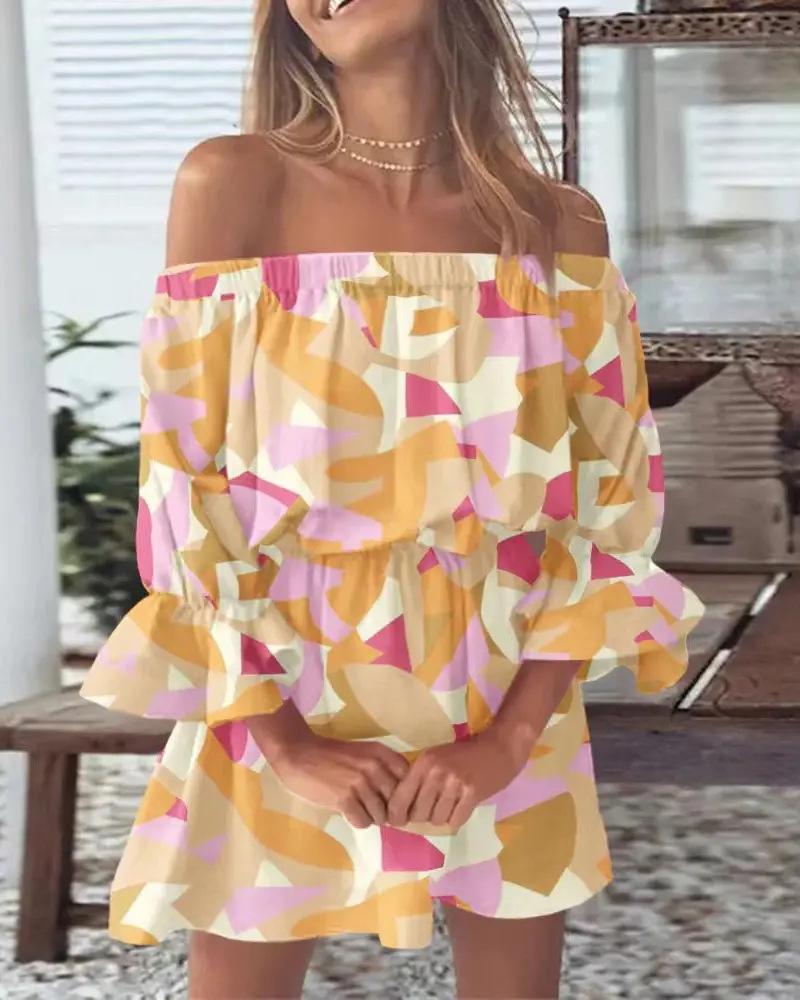 Fashion Shoulder Print Dress Women's Clothing