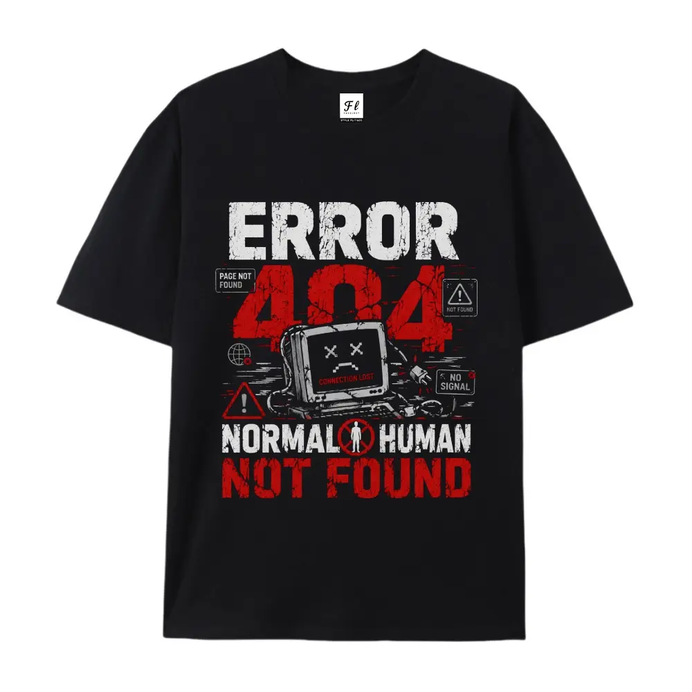 Men's Error 404 Normal Human Not Found Graphic Print Tshirt - Distressed Look Tech Meme Art Tee, Machine Wash Sarcastic Geek Gift for Programmers, Introverts, Streetwear, Top