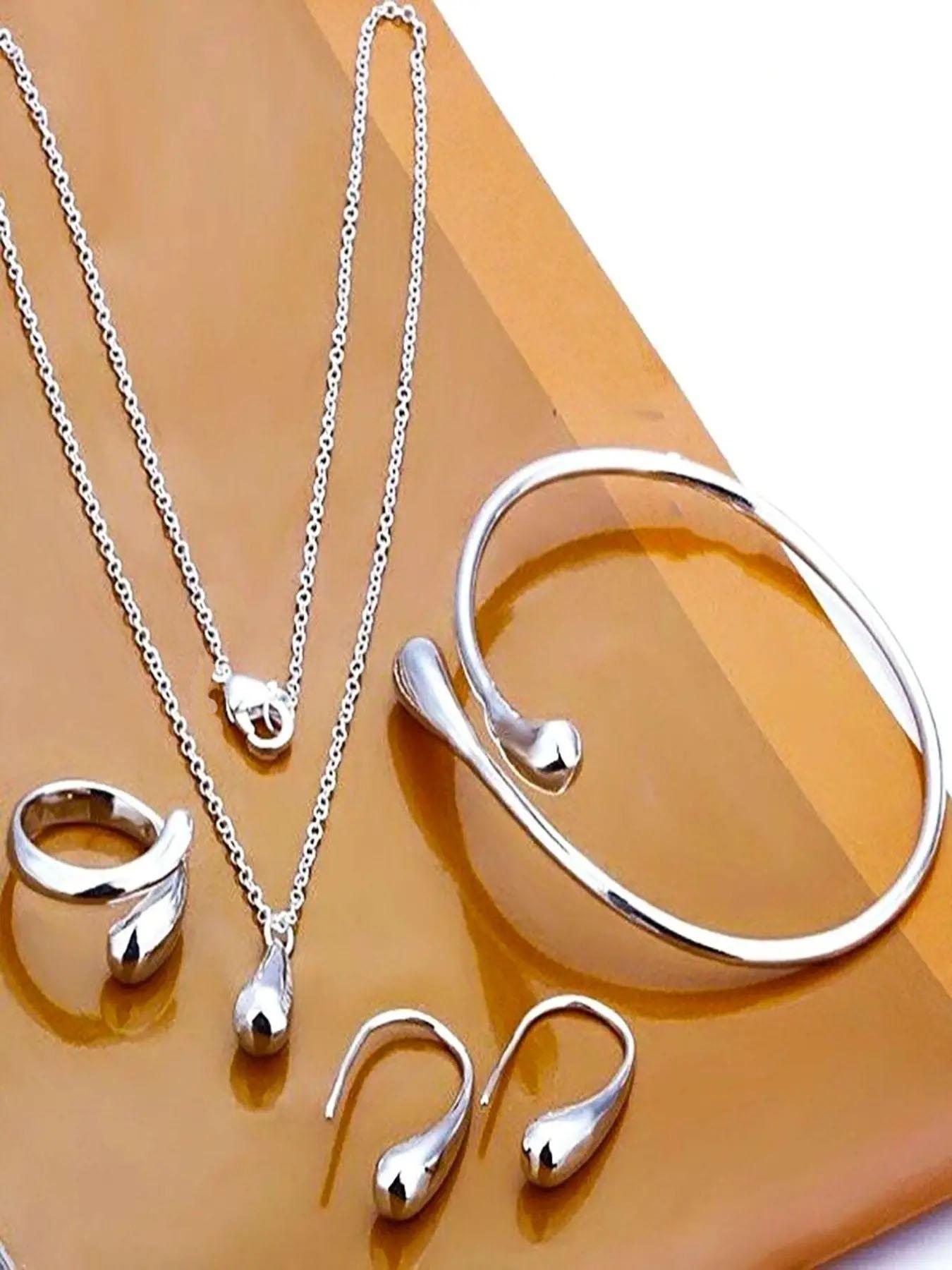 Summer Elegant Fashion Jewelry Set Include Bangle & Pendant Necklace & Ring & Earrings, Trendy All-match & Exquisite Jewelry for Party, Daily Clothing Decor Summer Elegant Fashion Jewelry Set Include Bangle & Pendant Necklace & Ring & Earrings, Trendy All-match & Exquisite Jewelry for Party, Daily Clothing Decor