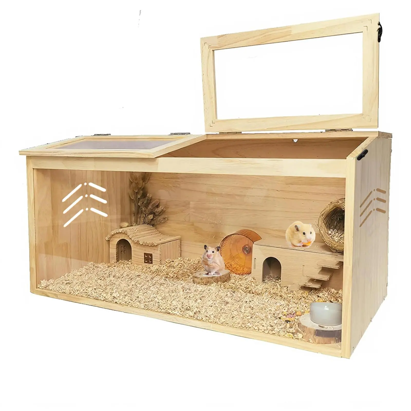 Wooden Hamster Cage with Transparent Roof – Flip-Open Top & Easy-Access Door, Spacious Small Animal Habitat for Syrian Hamsters, Gerbils & Mice