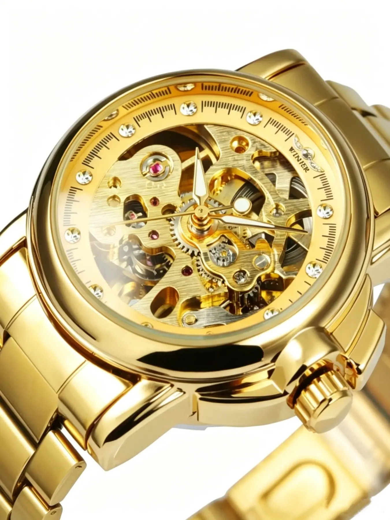 Luxury Hollow Out Women's Mechanical Watch, Night Light Waterproof Diamond-Embedded Steel Band, Birthday Gift for Girlfriend