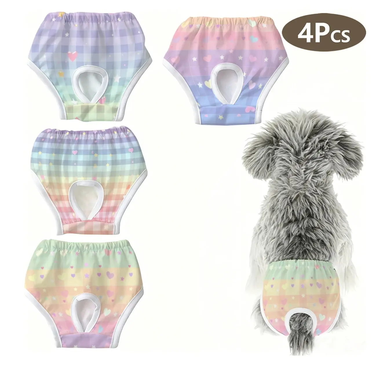 4-Piece Set Cute Dog Cat Underwear, Plaid Gradient Print, Anti-Interference Panties for Large and Small Pets, Ideal Gift
