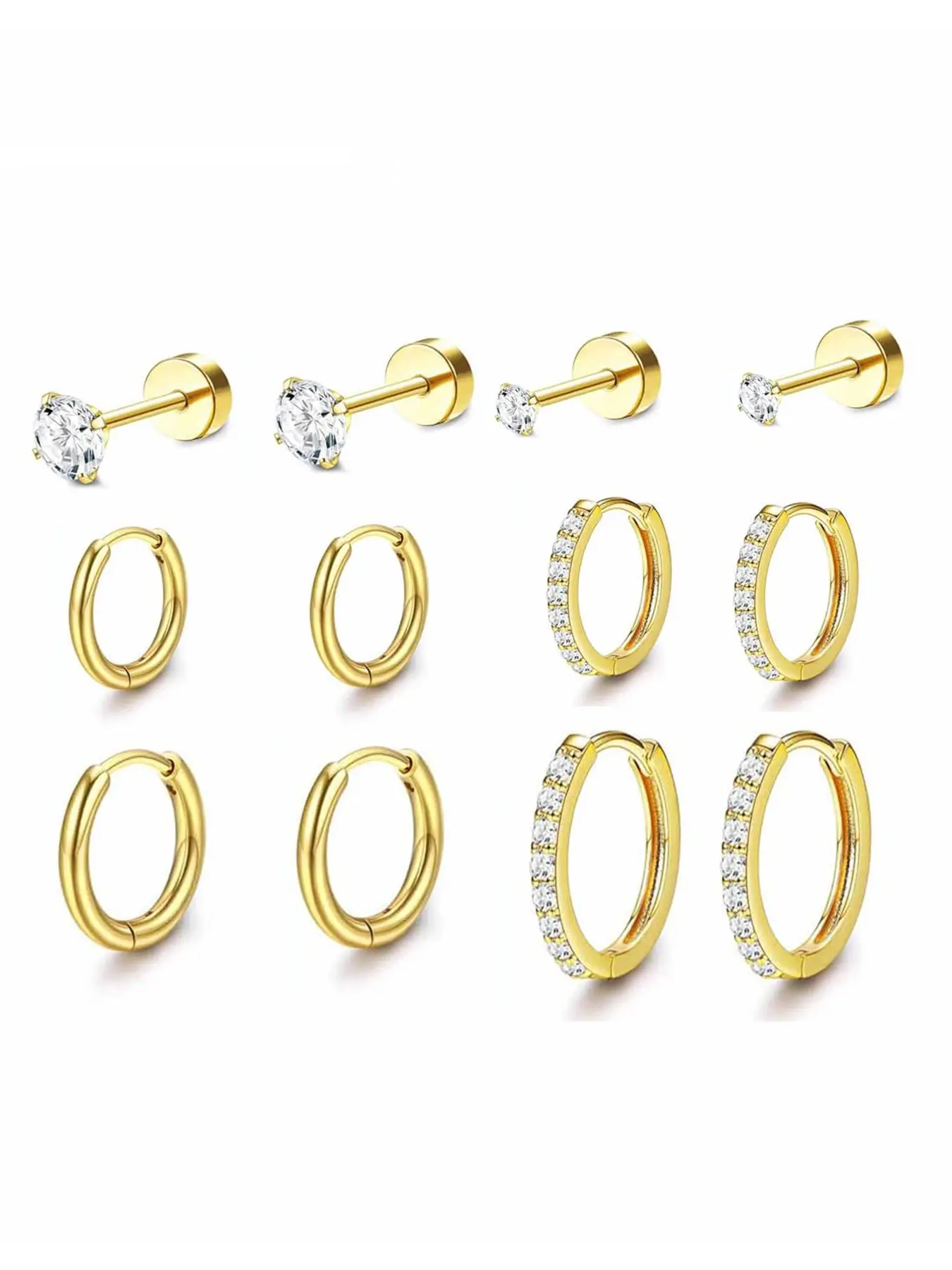 12pcs Women's 16g Cartilage Earrings, Flat Back Design, Hypoallergenic Stainless Steel, Suitable for Daith, Conch, Tragus, Helix Piercings