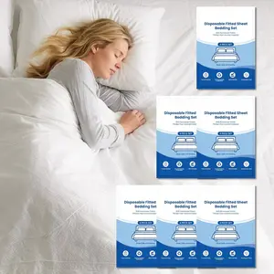 6 Pack Disposable Bed Sheets Fitted Sheet  Size, Disposable Travel Sheet for Hotel with Quilt Cover and Pillowcase,Disposable Sheets for Travel