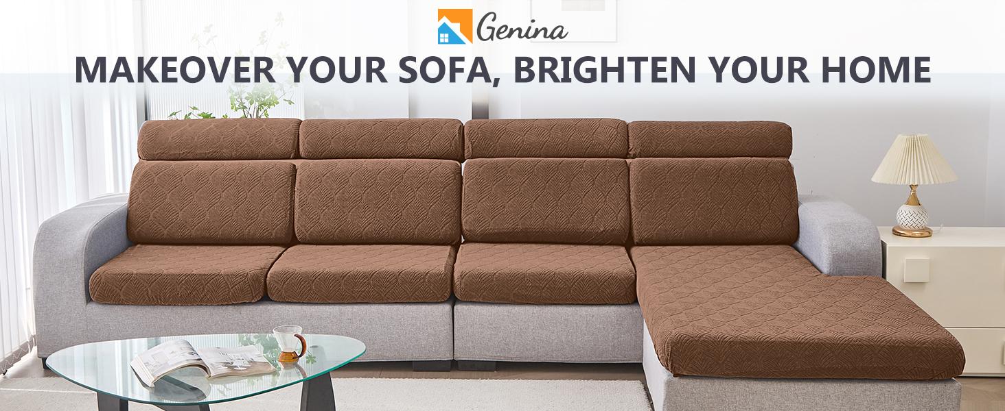 100% Waterproof Couch Cushion Covers for Pets - Stretch Sofa Seat Cover for Dogs Non Slip Sectional Couch Covers Sofa Slipcovers Washable (1 Piece, Large, Brown)
