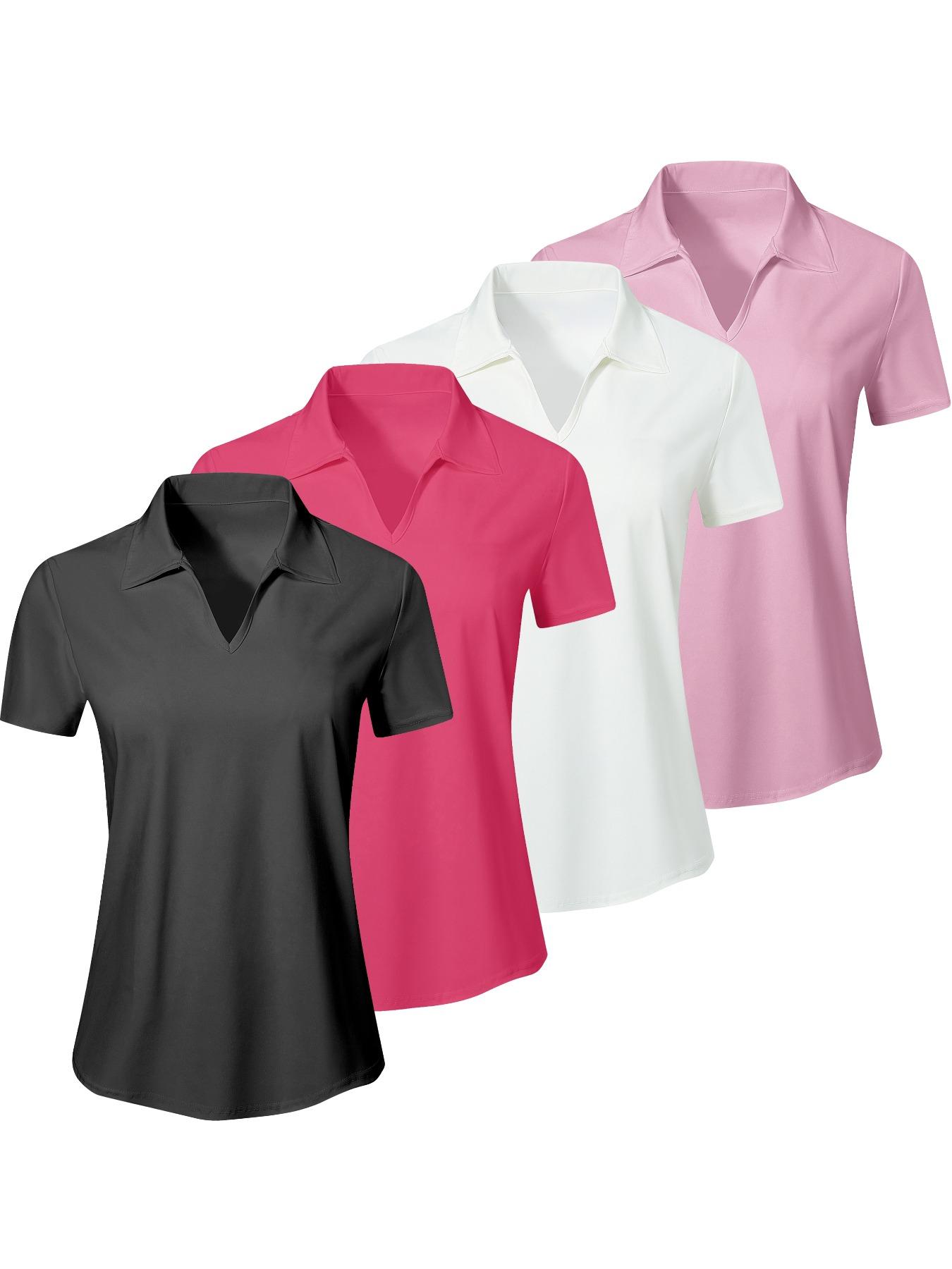 Women's Solid Color Sports Polo Shirt, Breathable Comfortable Short Sleeve Collared Top for Golf Baseball Tennis, Ladies Sportswear Athletic Style Activewear for All Seasons