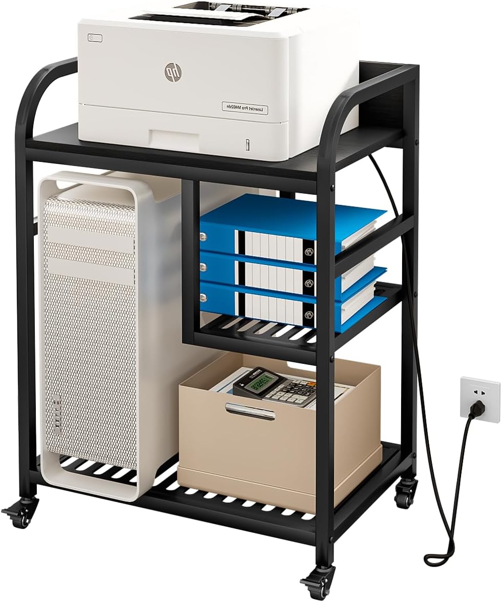 Printer Stand with Cable Management and Storage Drawer, Printer Table with Locking Wheels, Printer Cart for Under Desk, Home, Office, for Desktop CPU Shredder Deals For You Days