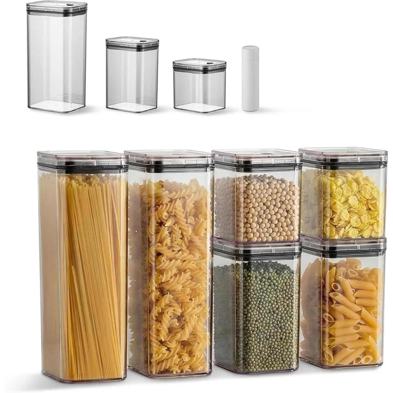 6 count Vacuum Seal Jars with , Black, 2x1900ML + 2x1100ML + 2x700ML, 1 Manual Vacuum Pump, AS &  Material, Airtight  Storage Containers for Kitchen Pantry