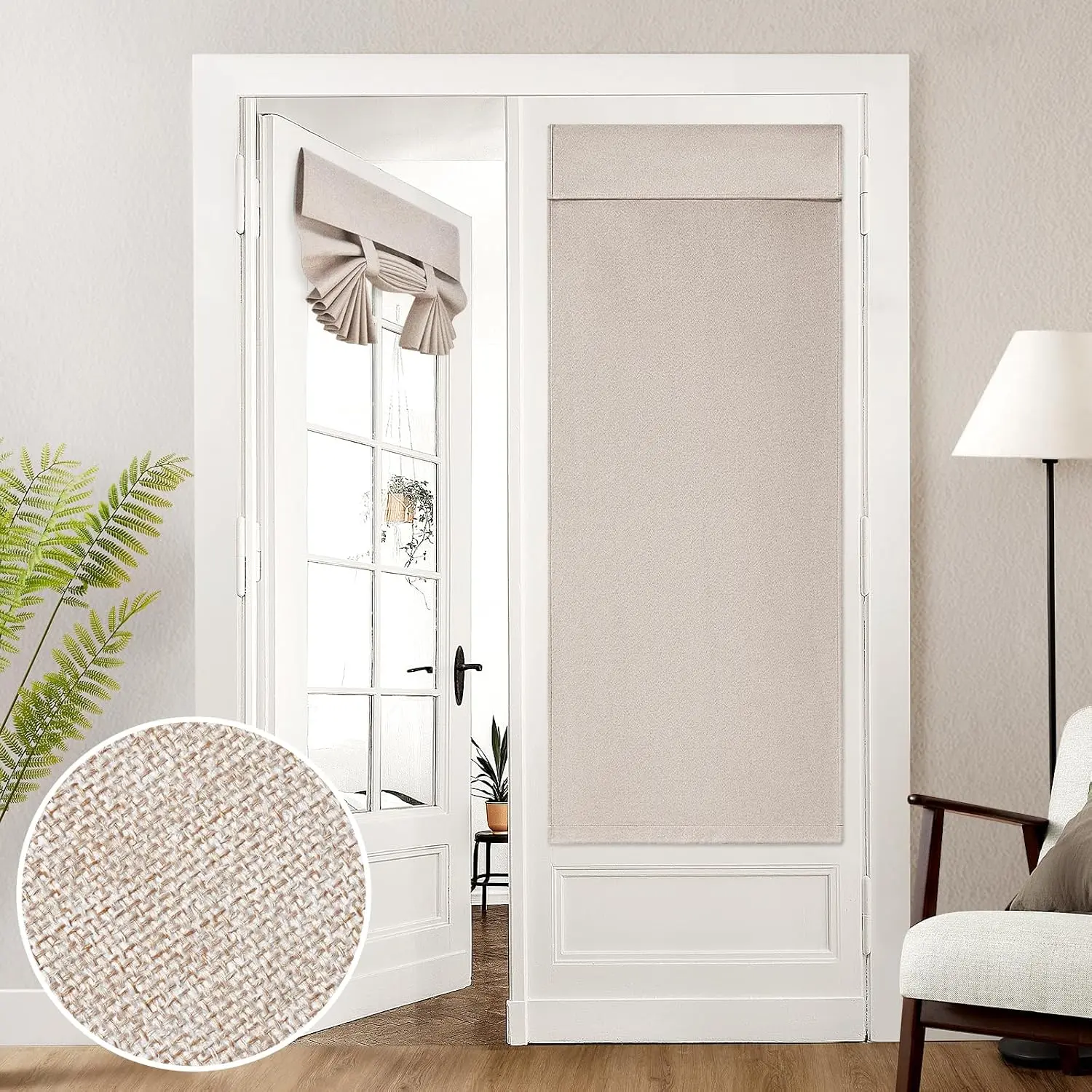 100% Linen Blackout French Door Panel, Privacy Curtain, Modern Farmhouse 26x68 in Room Darkening Window Treatment for Bedroom Decor, Natural Home Supply
