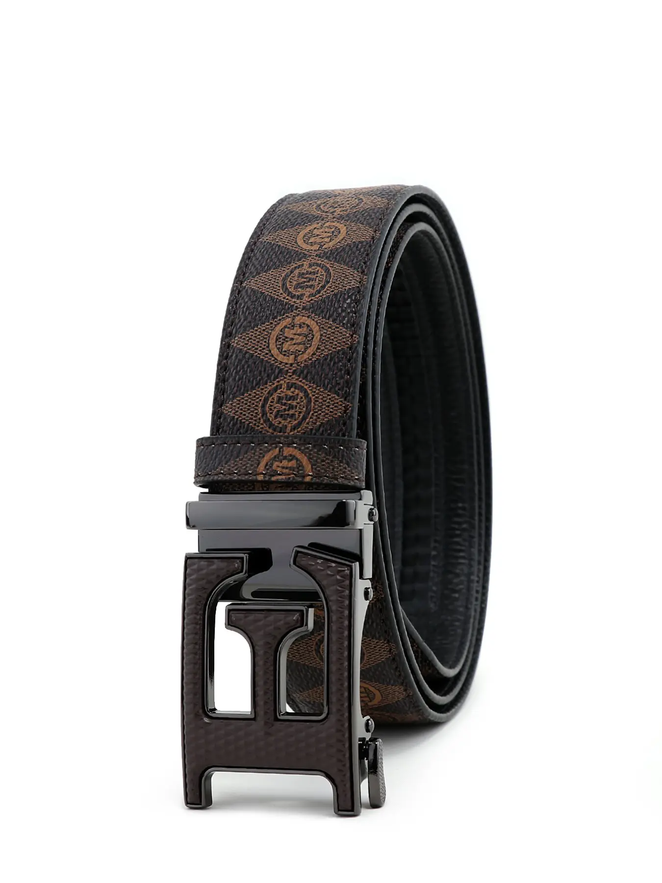 New Fashion E-Knob Printed Business Fashion Belt for Men, Genuine Leather Automatic Buckle, All Seasons Wear, Multiple Styles Available