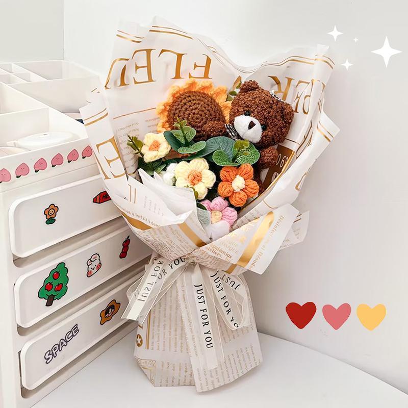 Crochet Flowers Graduation Flower Bouquet Eternal Flower Wedding Guests Gift Woven Sunflower Mother's Day Gifts