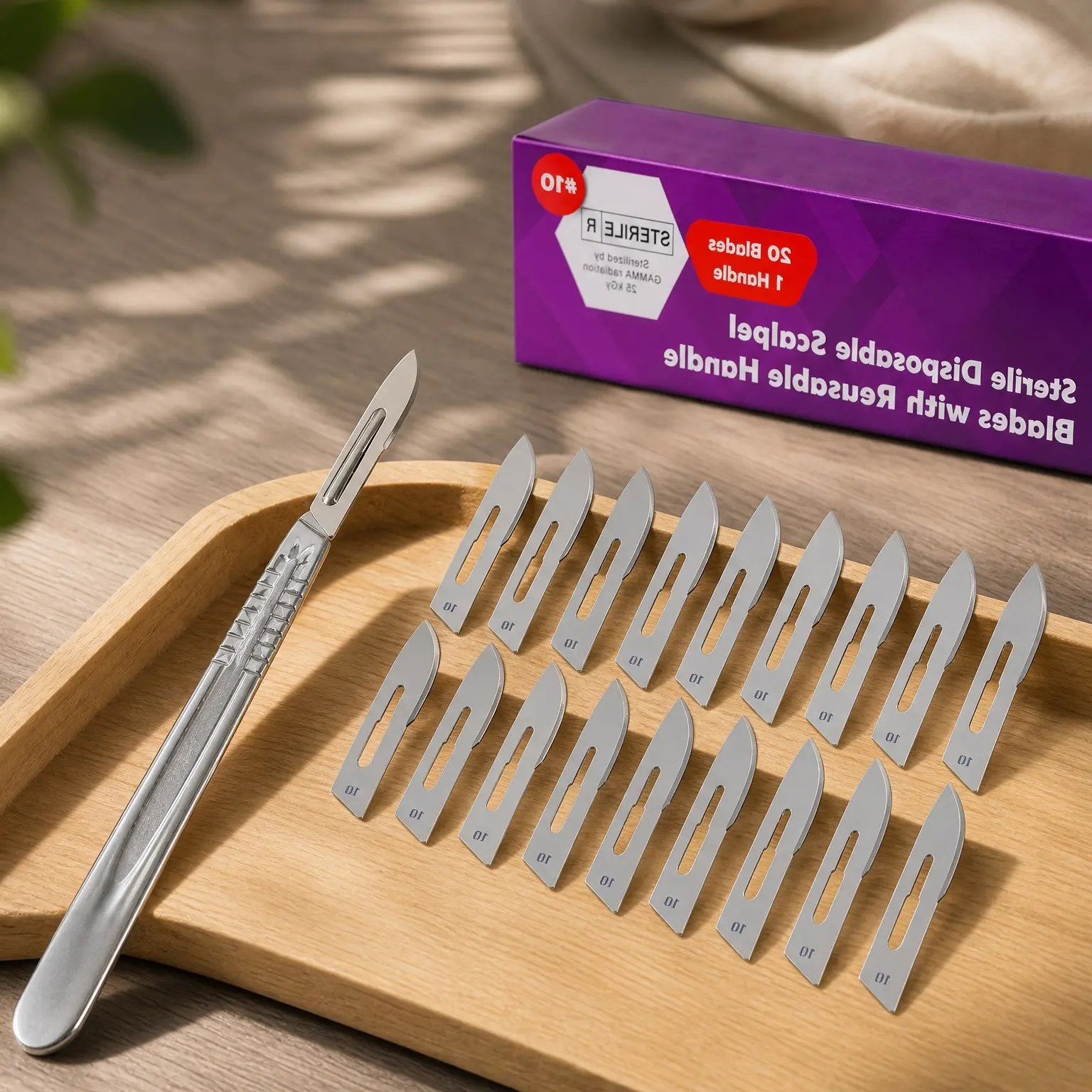 Pack of 21 #10 Surgical Blades with Stainless Steel Scalpel Handle - High Carbon Steel Sterile Dermaplane Blades, Dermaplaning Tool for Face, Podiatry, Crafts