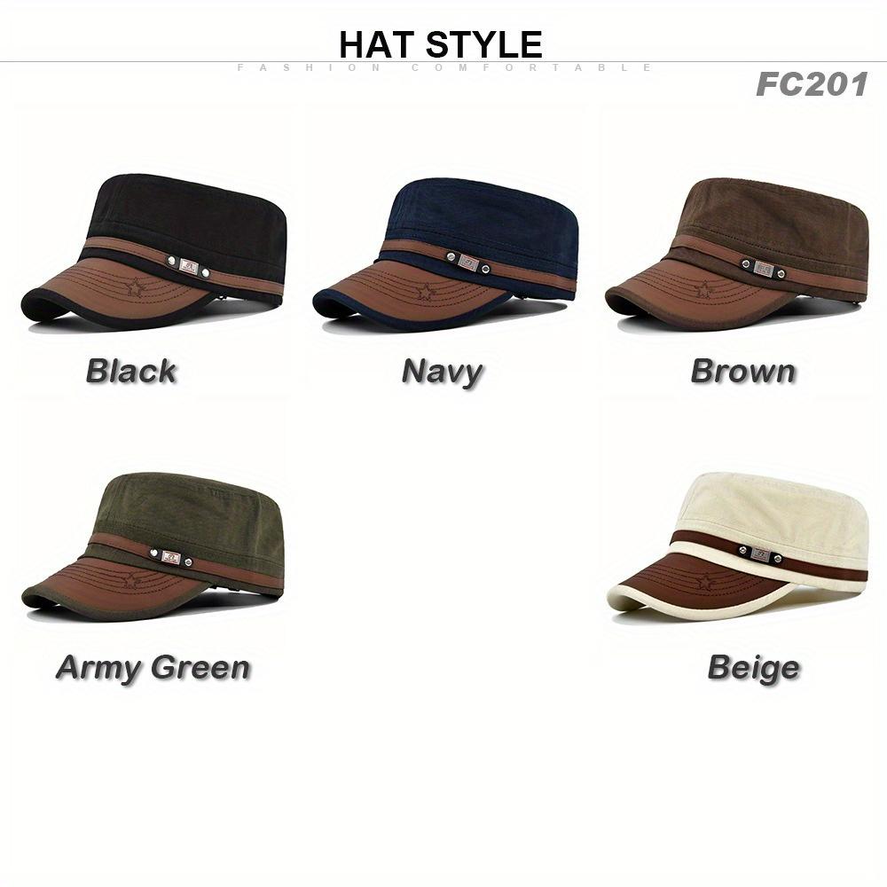 Unisex Military Flat Top Hat, Polyester Woven Street Style, Sun Protection Cap for Men And Women