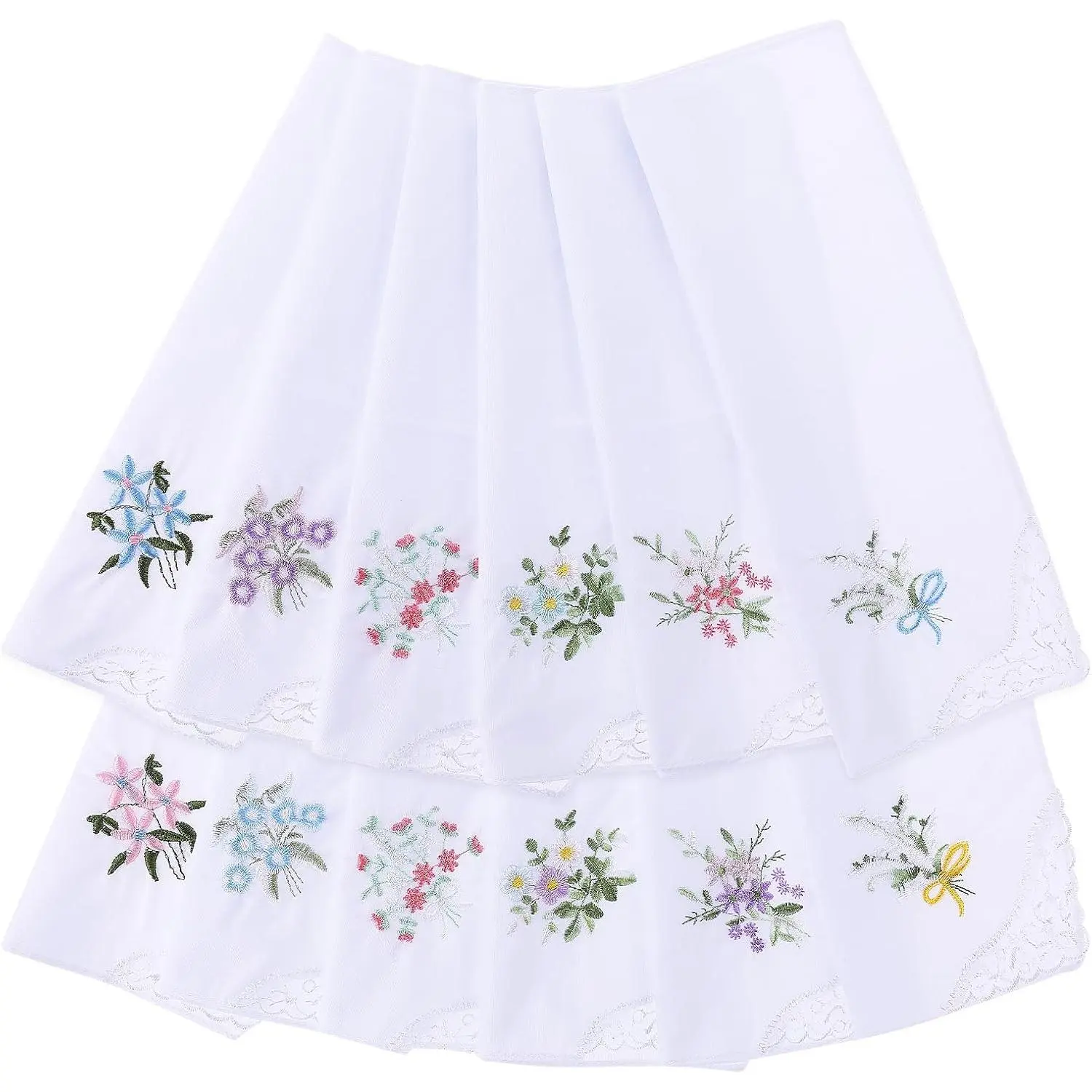 Women's Vintage Floral Lace Embroidery Square Hankies - 12pcs Soft Cotton Female Handkerchiefs, Machine Washable for Bride's Party, Lace Edges