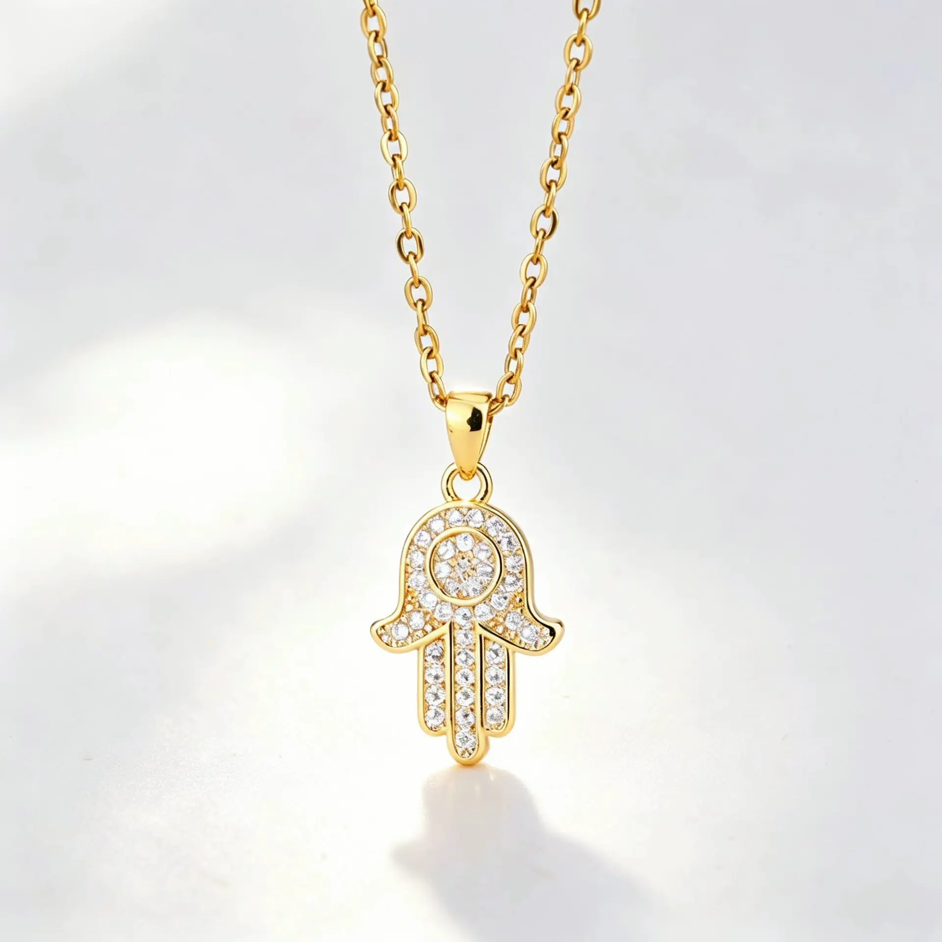 14K Gold Filled Hamsa Hand Evil Eye Necklace for Women, Cubic Zirconia Protection Pendant on Figaro Chain, Hypoallergenic Tarnish Resistant Lucky Amulet Jewelry, Spiritual Boho Gift for Daily Wear, Peace & Good Fortune