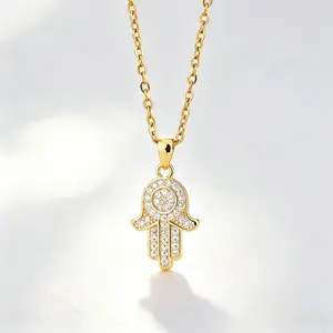 14K Gold Filled Hamsa Hand Evil Eye Necklace for Women, Cubic Zirconia Protection Pendant on Figaro Chain, Hypoallergenic Tarnish Resistant Lucky Amulet Jewelry, Spiritual Boho Gift for Daily Wear, Peace & Good Fortune